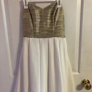 GOLD AND WHITE STRAPLESS DRESS